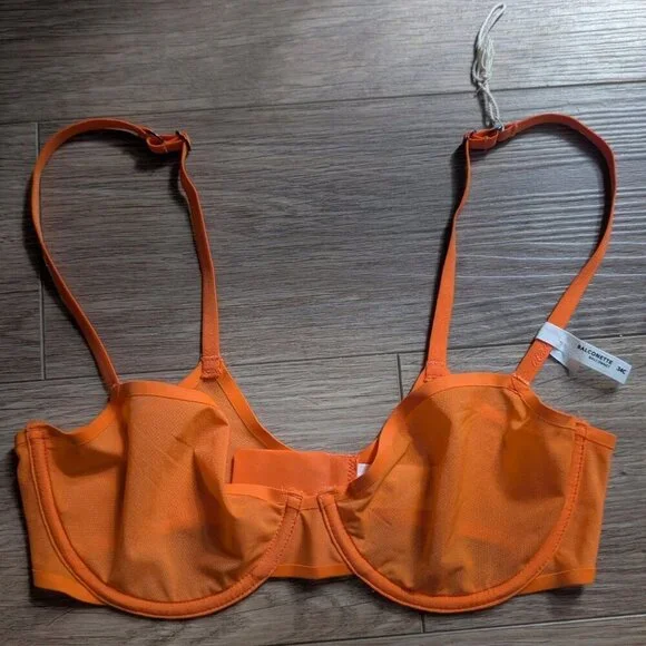 NWT Aerie | SMOOTHEZ Mesh Unlined Bra In Orange (34C) - Picture 5 of 8